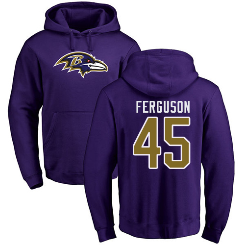 Men Baltimore Ravens Purple Jaylon Ferguson Name and Number Logo NFL Football #45 Pullover Hoodie Sweatshirt